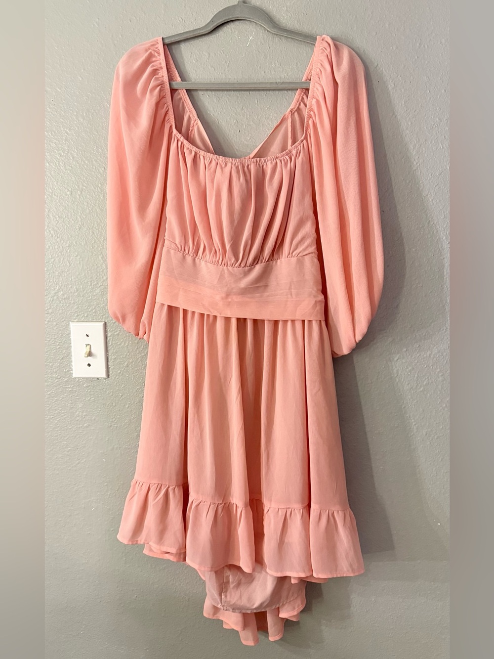 Amazon Pink Puff-Sleeve Midi Dress